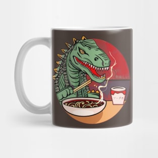 Dinosaur eating hot ramen noodles Mug